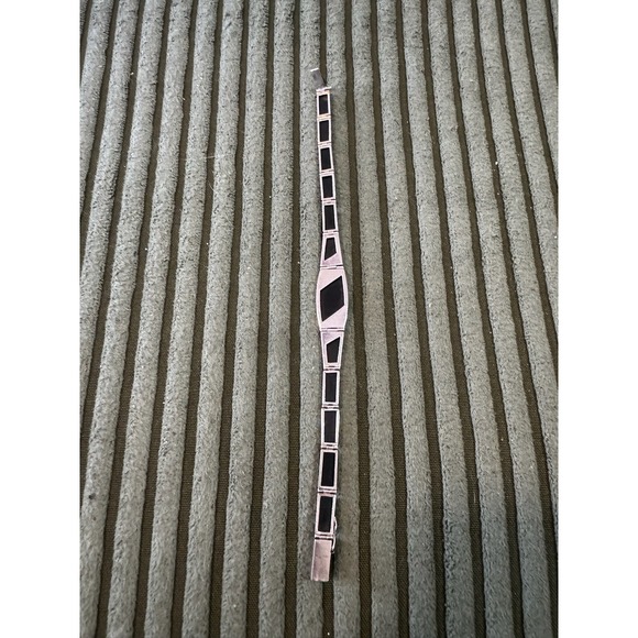 Vintage 935 Art Deco Sterling Silver Black Onyx Marcasite Bracelet - Picture 10 of 14